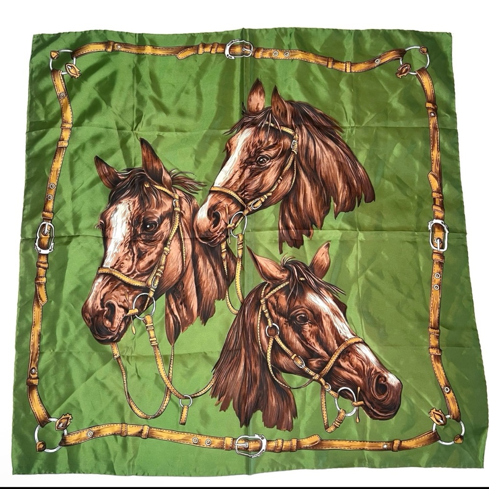 Vintage equestrian horse scarf- Hand Rolled, Hand Printed 30x30